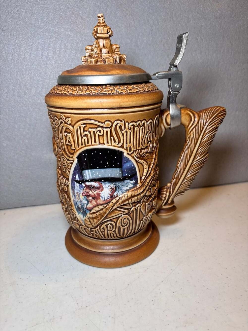 Avon A Christmas Carol Stein 1996 Scrooge Beer Mug Pewter Lid